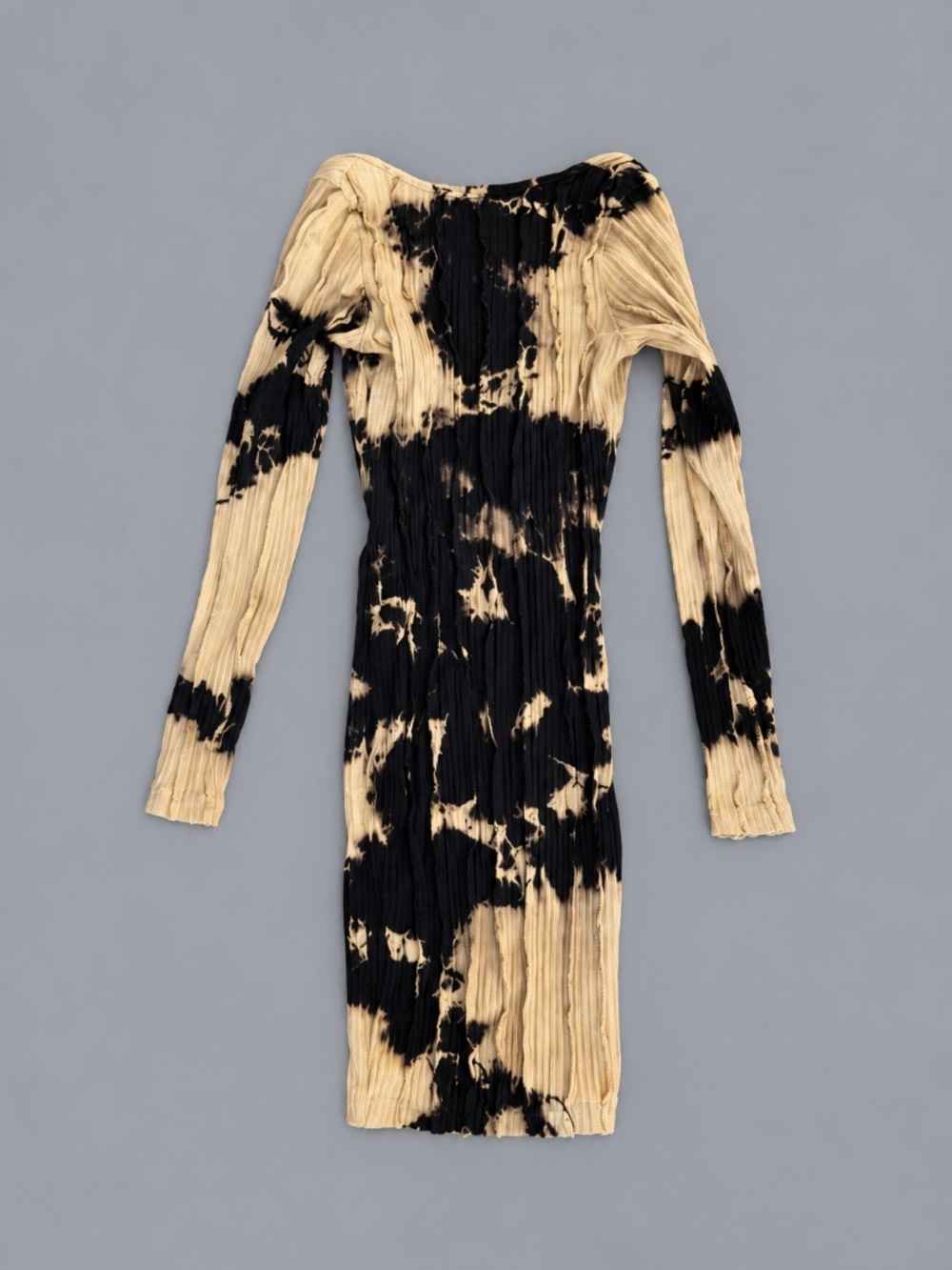 PrettyLittleThing Black & Beige Tie-Dye Ribbed Bodycon Dress – Size